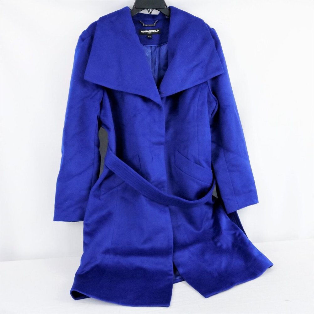 Karl Lagerfeld Paris Coat Navy Wool Belted Pea Coat - FCM36